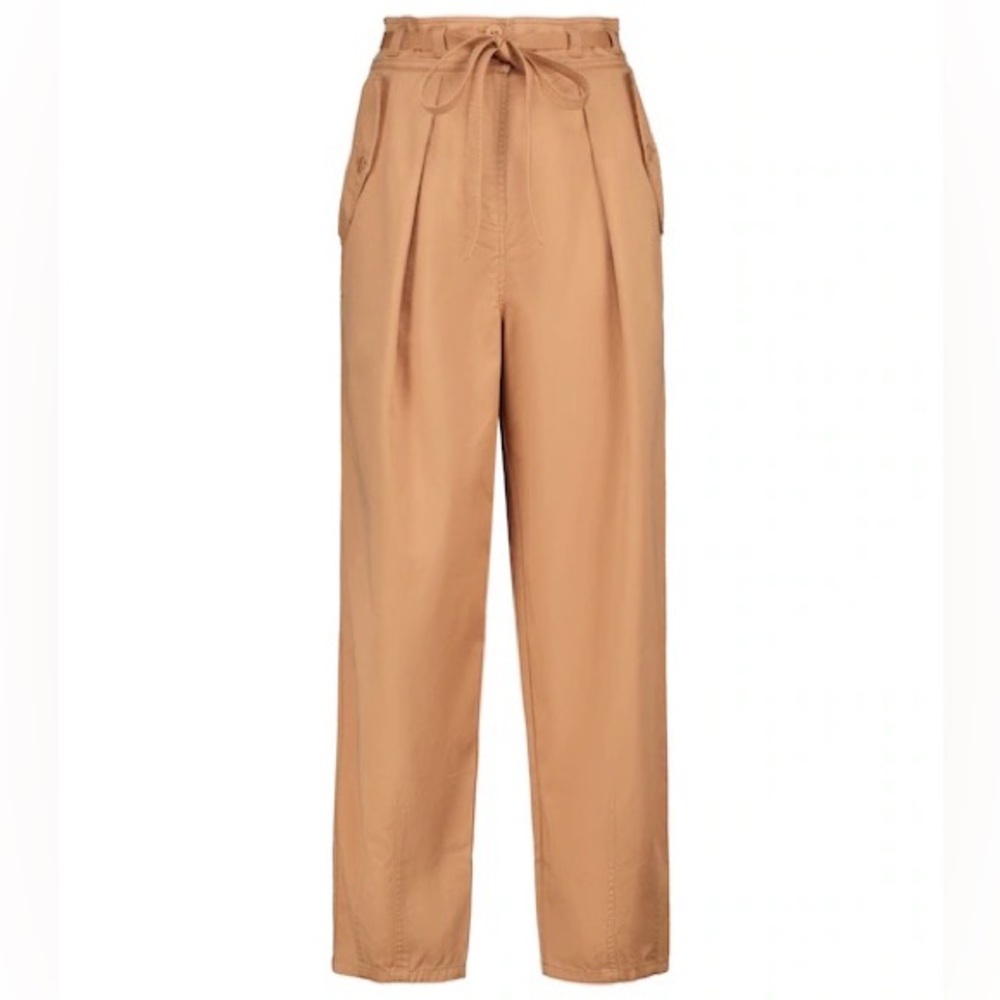 Ulla Johnson Tan High-Rise Paperbag Wide-Leg Pants